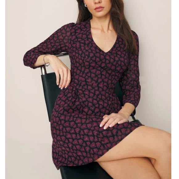 NWT Reformation Tamsin Mini Dress Bon Bon Pink Hearts Motif Long Sleeve Size 12 - Picture 16 of 16